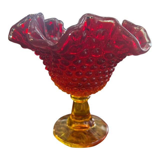 Fenton Amberina Ruffled Pedestal Vase For Sale