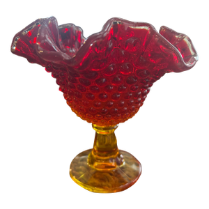 Fenton Amberina Ruffled Pedestal Vase
