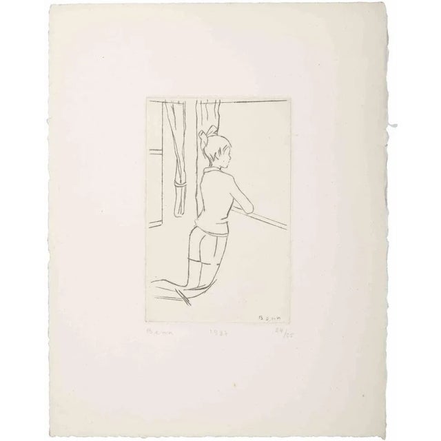 Girl at the Window is an original Etching realized by Benn (Bencjon Rabinowicz) in 1987. Hand signed on the lower right...