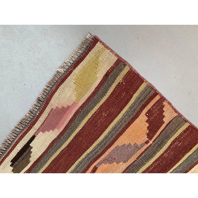 Brown Turkish Distressed Narrow Runner Rug in Wool For Sale - Image 8 of 11