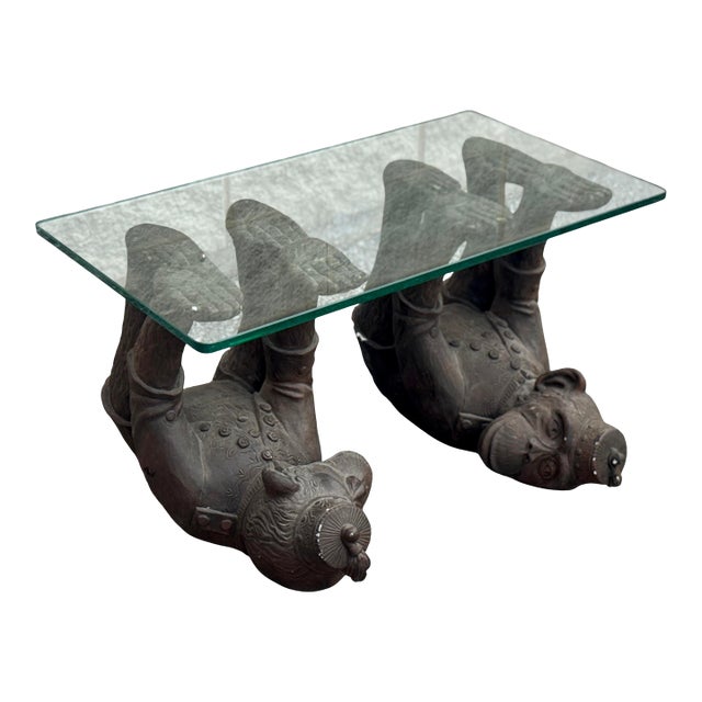 Vintage Figural Monkey Base Coffee Table With Glass Top For Sale