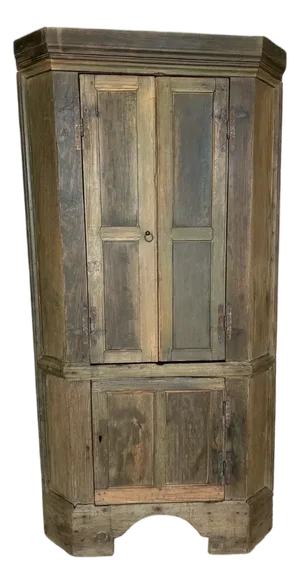 Petite 18th Century Southern Corner Cupboard in Original Green Paint