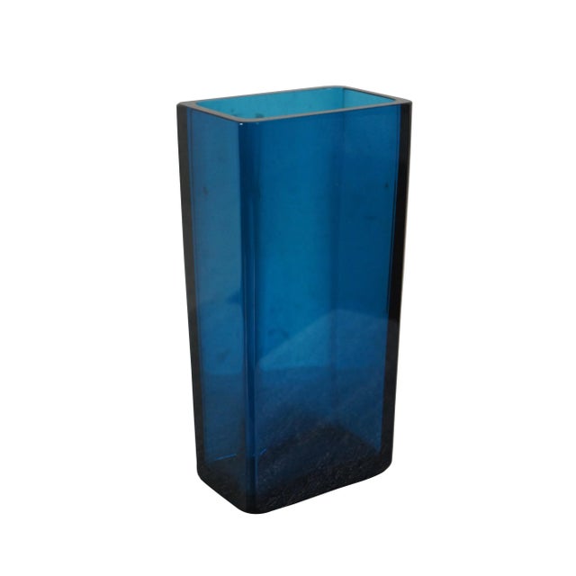 Rare mid century Sven Palmqvist for Orrefors Swedish cobalt blue rectangular glass bud vase or flower urn. Marked Orrefors...