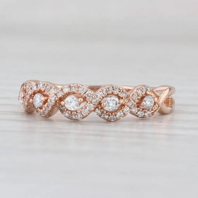 Modern 0.33ctw Diamond Stackable Ring 14k Rose Gold Size 6 Wedding Band For Sale - Image 3 of 7