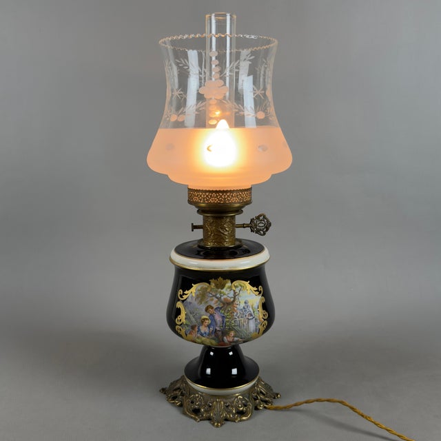 Vintage Porcelain, Brass, and Glass Table Lamp from Limoges, France, in Flawless conditions. Designed 1920 to 1949 This...