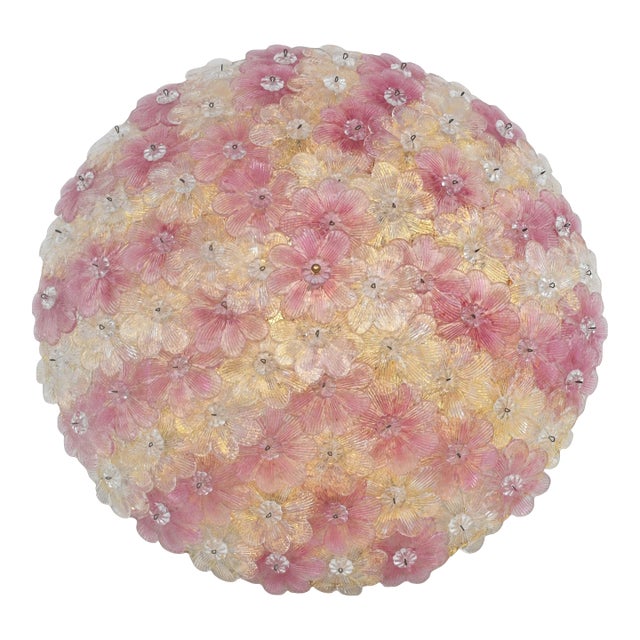1970s Amazing Pink and Gold Large Size Murano Ceiling Light Flower by Seguso For Sale