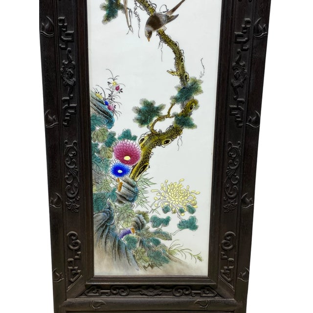 Chinoiserie Hand Painted Famille Rose Porcelain Panel 49.25" H For Sale - Image 12 of 13