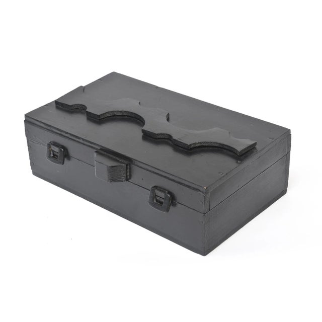 90's Louise Nevelson Style Dimensional Black Wood Assemblage Box Sculpture SIgned For Sale - Image 11 of 13
