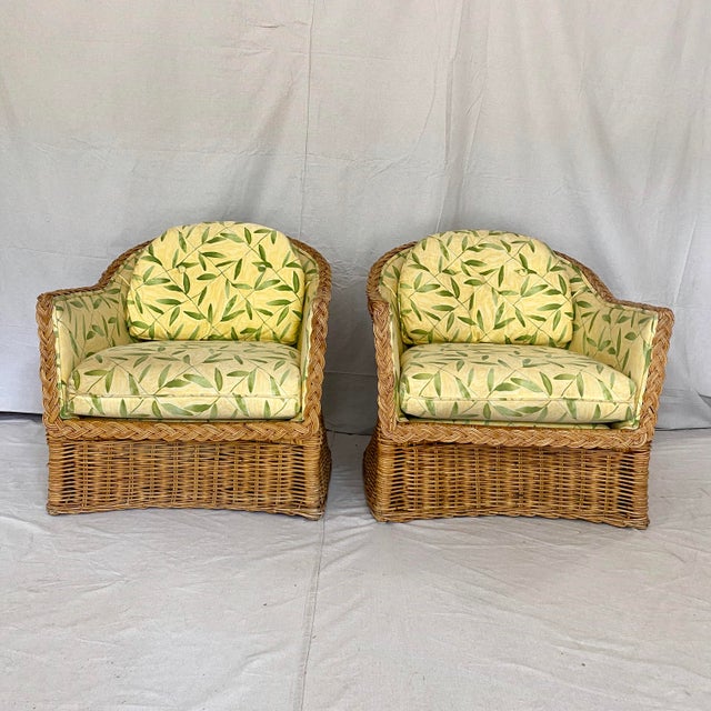 Vintage Wicker Lounge Chairs With Braided Trim a Pair Chairish