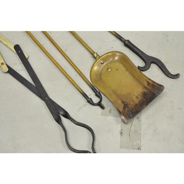 Antique English Federal Brass Urn Finial Fireplace Tool Set With Stand For Sale In Philadelphia - Image 6 of 12