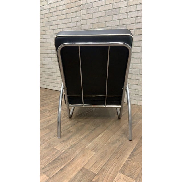 Metal Art Deco Chrome Tubular Sofa & Lounge Chair Set in Black Leather by Kem Weber For Sale - Image 7 of 10