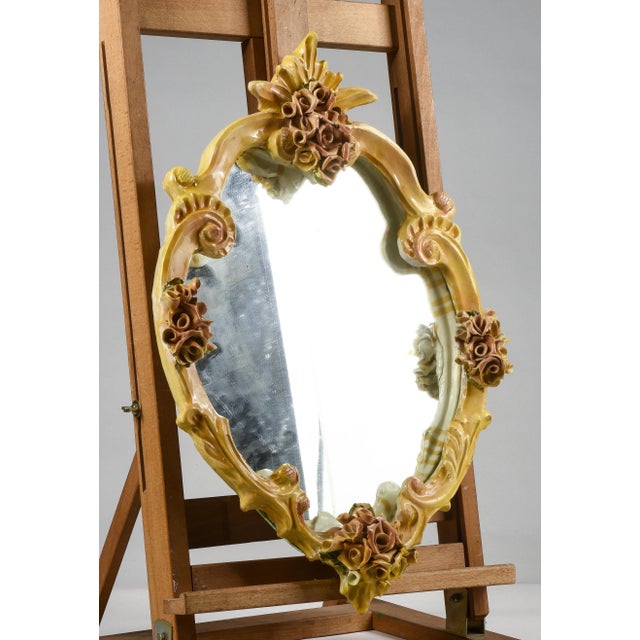 Mirror with Hand-Painted Ceramics, Italy, 1980s For Sale - Image 4 of 8
