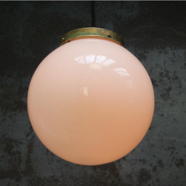 Mid-20th Century Opaline Glass Globe Pendant Light with Brass Top For Sale - Image 6 of 8
