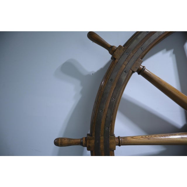 Brown Impressive 72-Inch Antique Nautical Maritime Ship Wheel For Sale - Image 8 of 10