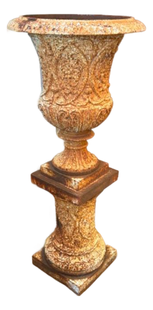 Antique English Cast Iron Garden Urn on Pedestal
