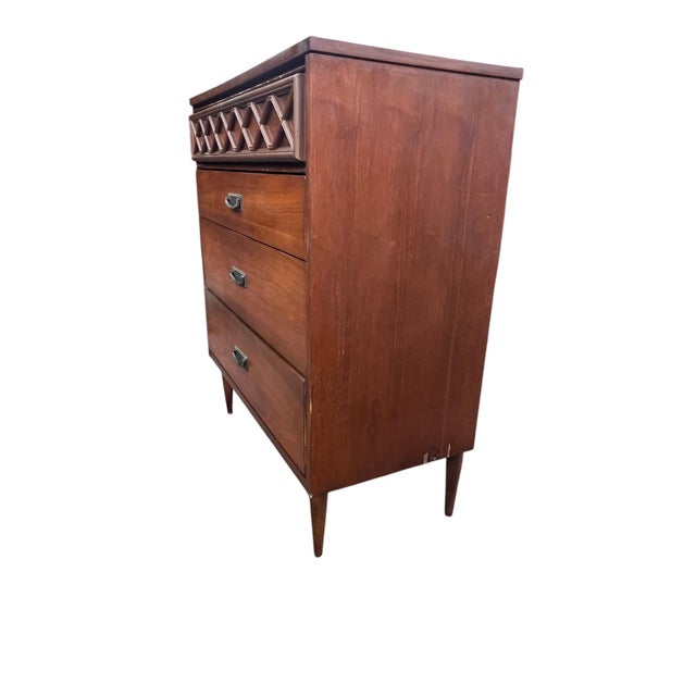 Mid Century Modern Diamond Geometric Design Highboy Dresser Chest For Sale - Image 9 of 14