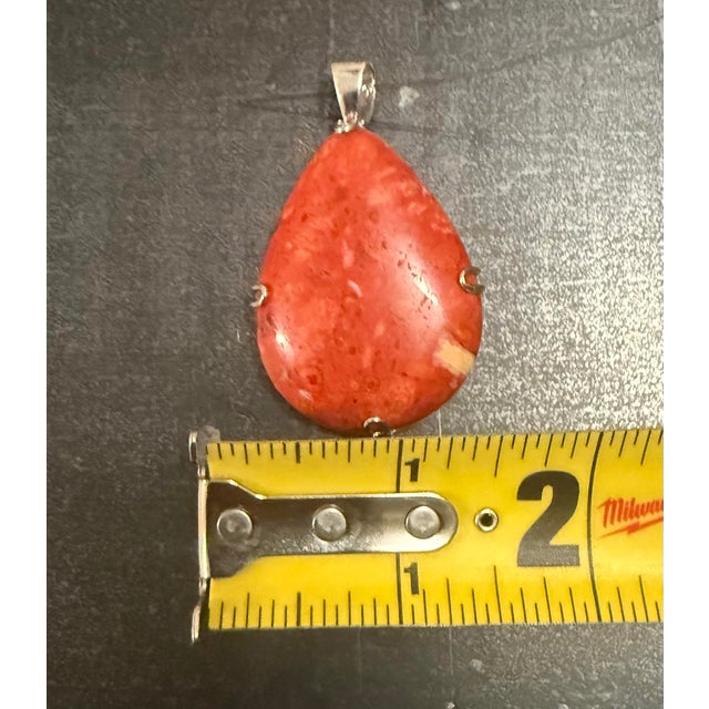 1980s Lucas Lameth Sterling Silver Red Sponge Coral Teardrop Pendant 1x2 For Sale - Image 4 of 4