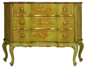 Venetian Baroque Hand-Painted Chest of Drawers with Edges in Gold Leaf from La Permanente Mobili Cantù, 1910