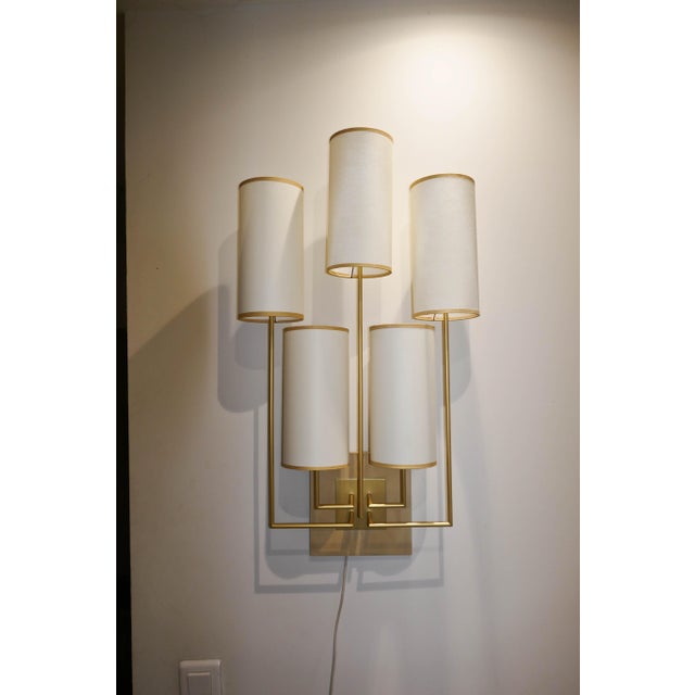 Tiges5 Wall Sconces in Patinated Gold Metal and Fabric by Aymeric Lefort, Set of 2 For Sale - Image 4 of 18