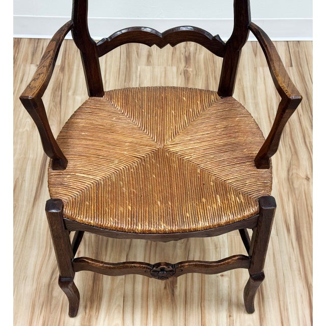 Brown Antique Carved Wood French Country Rush Seat Dining Chairs, Set of 6 For Sale - Image 8 of 18