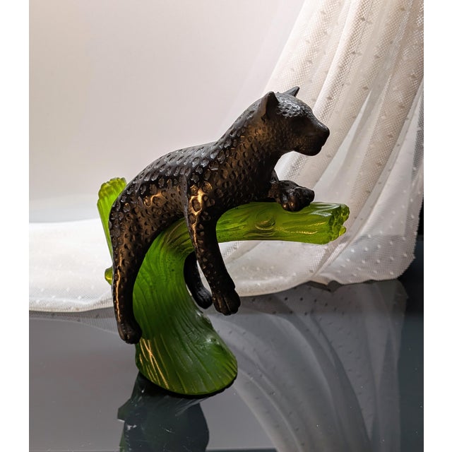 Late 20th Century Daum France Pate De Verre Glass Black Panther in Green Tree For Sale - Image 9 of 16