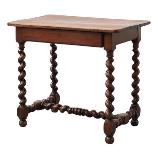 French Barley Twist Walnut Side Table with Drawer, 1880 For Sale