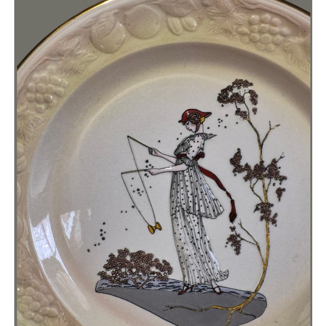 Tan Vintage Royal Worcester Palissy Majolica Figural "Jane" Plate For Sale - Image 8 of 8