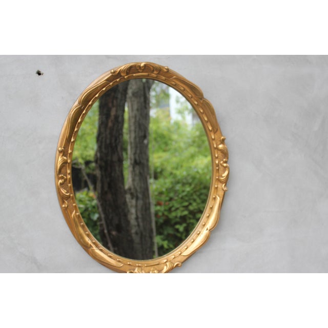 1970s Vintage Gold Gilt Bronze Oval Wall Mirror, Belgium, 1970s For Sale - Image 5 of 10
