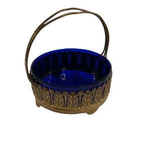 Late 19th Century French Empire Gilt Brass and Cobalt Glass Basket