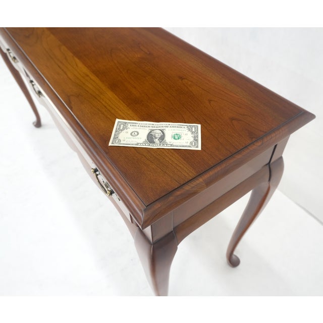Wood Solid Cherry Queen An Style Two Drawers Low Profile Console Table MINT For Sale - Image 7 of 16