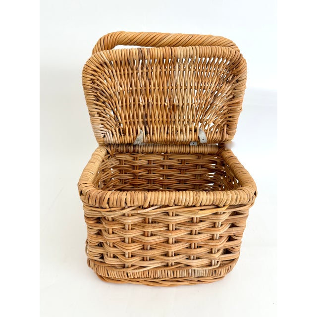 Wood Vintage Wicker Wine Picnic Basket For Sale - Image 7 of 9