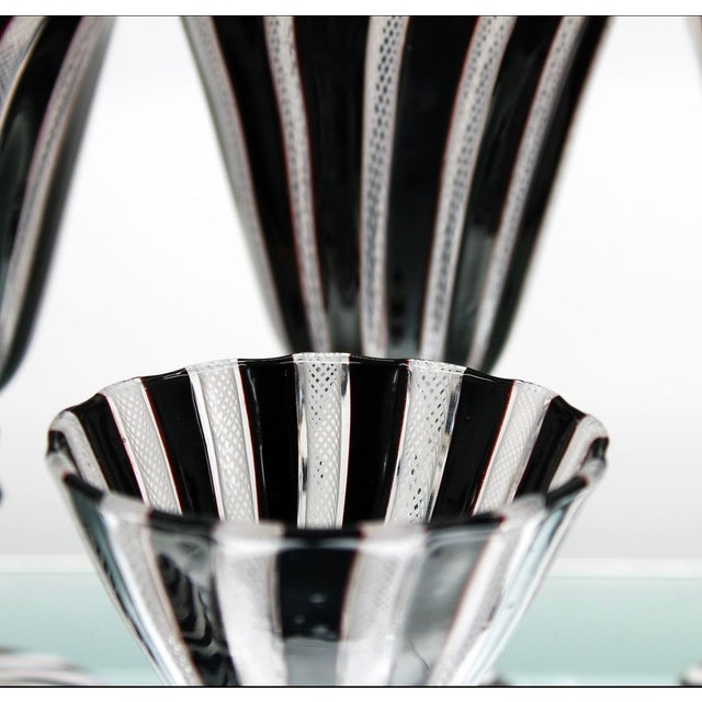 1950s Venini or Salviati Zebrata Zanfirico Wine/Champagne Glasses Set