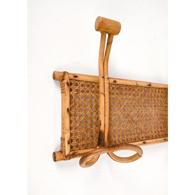 Vintage French Riviera Rattan and Bamboo Canes Wicker Coat Rack, 1960s For Sale - Image 9 of 16