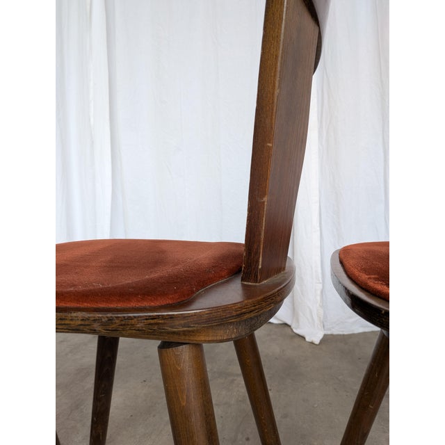 Brown Vintage Tyrolean Dining Chairs with Red Fabric Seats, 1970s, Set of 4 For Sale - Image 8 of 18