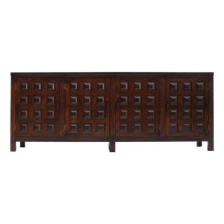 Vintage Brutalist Sideboard in Carved Wood, Spain, 1960s For Sale