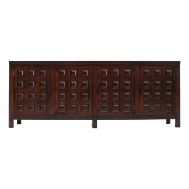 Vintage Brutalist Sideboard in Carved Wood, Spain, 1960s For Sale