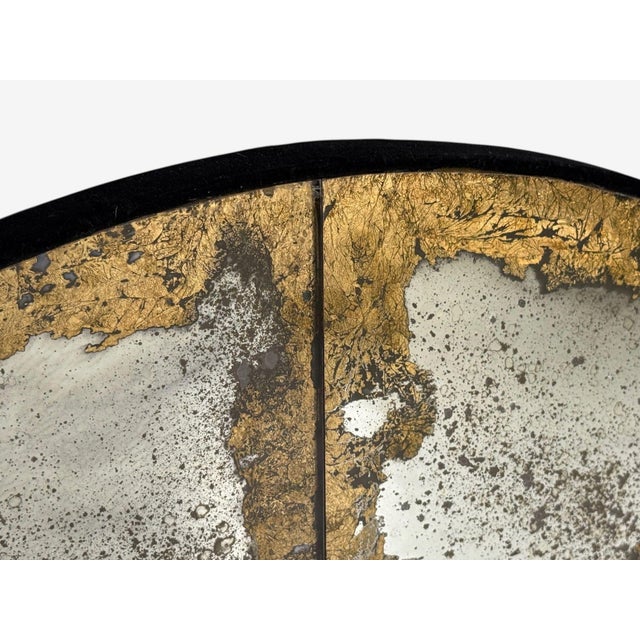 Wood Baroque Style, Eglomise Glass, Arched Gold Wall Mirror, Stained Wood For Sale - Image 7 of 9