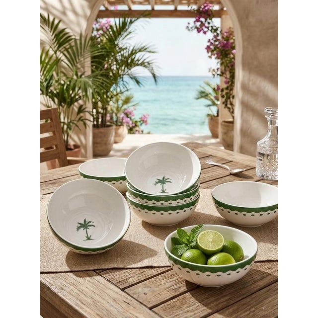 Green Vintage Anthropologie X Fern & Co. "The Palm Collection" Porcelain Small Bowls - Set of 6 For Sale - Image 8 of 10