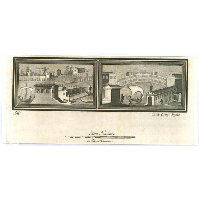 Carlo Oraty, Ancient Roman Fresco, Original Etching, 18th Century For Sale