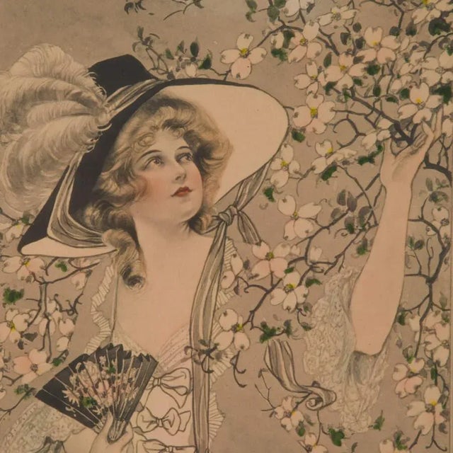 Art Nouveau Framed Lithograph Print of c.e. Perry's Art Nouveau Lady For Sale - Image 3 of 11