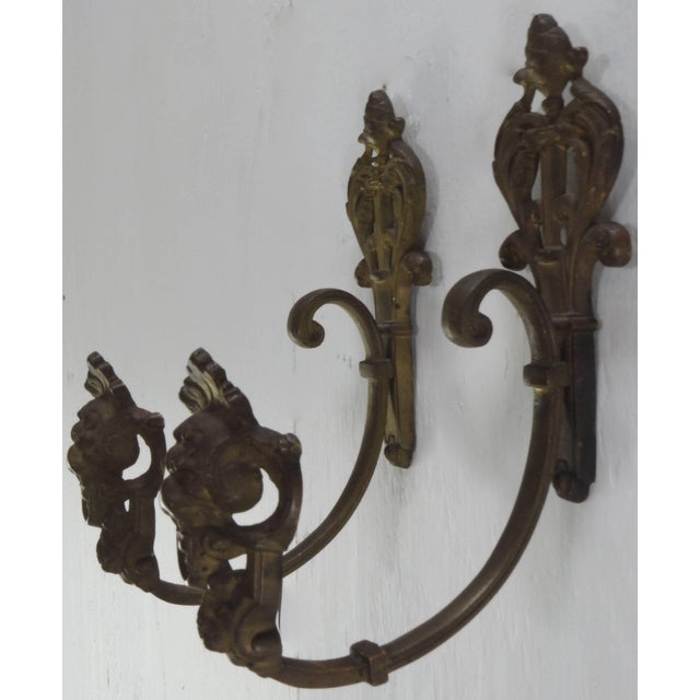 Metal French Bronze Curtain Tie Back Hooks With Faces For Sale - Image 7 of 11