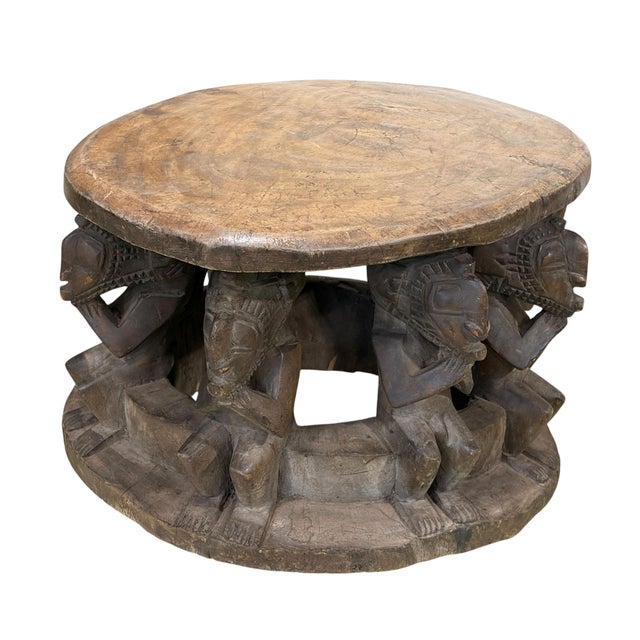Vintage Large Baga Carved Stool /Table Nimba Kneeling Figures 27.5" W For Sale - Image 9 of 12