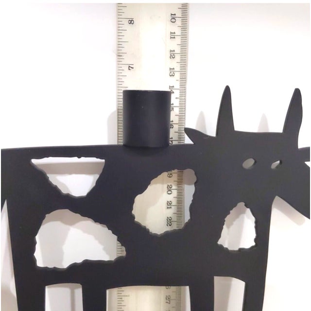 Metal VTG Pair Metal Art Abstract Cow Candle Holders Sculptures Black Far Side Heavy For Sale - Image 7 of 11