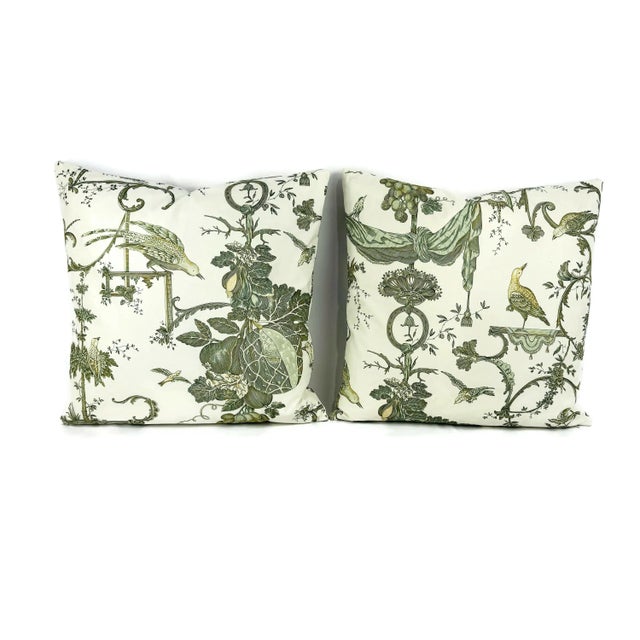 Textile Brunschwig & Fils Kininvie Cotton Print in Leaf on White Pillow Cover For Sale - Image 7 of 8