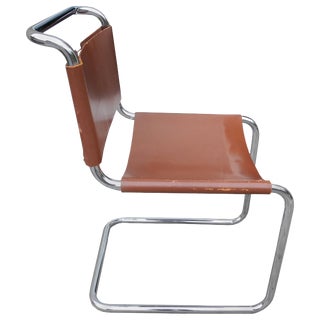 Bauhaus Design Cantilevered Tubular Metal and Saddle Leather Chair by Mart Stam For Sale