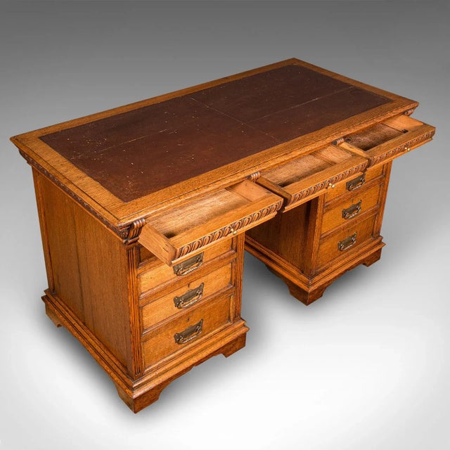 1900's Antique Pedestal Desk For Sale - Image 6 of 12