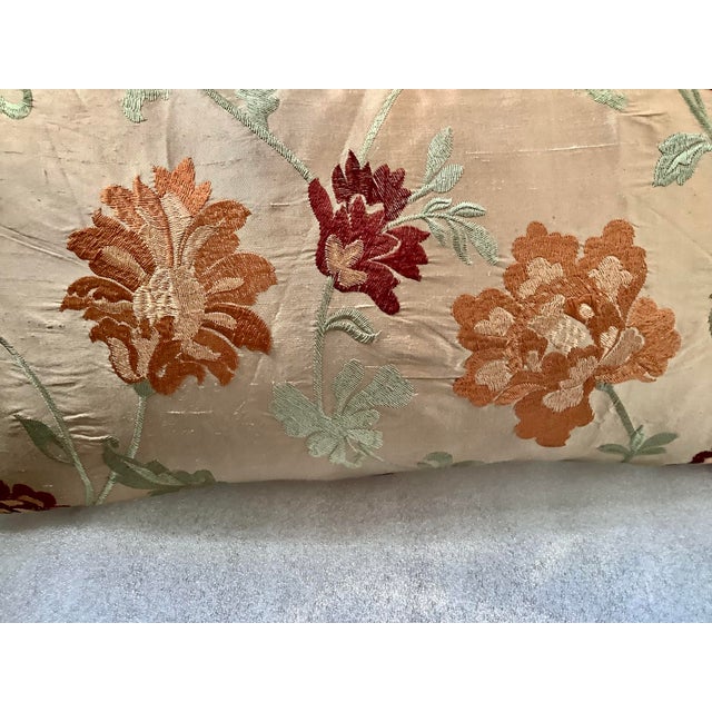 Transitional Garden Floral Embroidered Decorative Silk Lumbar Pillow Cover For Sale - Image 3 of 7