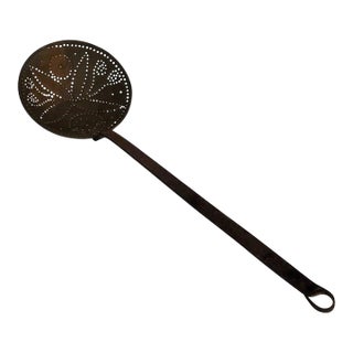 19thc Brass Skimming Ladle or Chest Nut Roaster For Sale