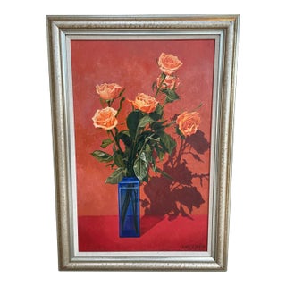 "Roses in Cobalt Vase" by Bernique Longley For Sale