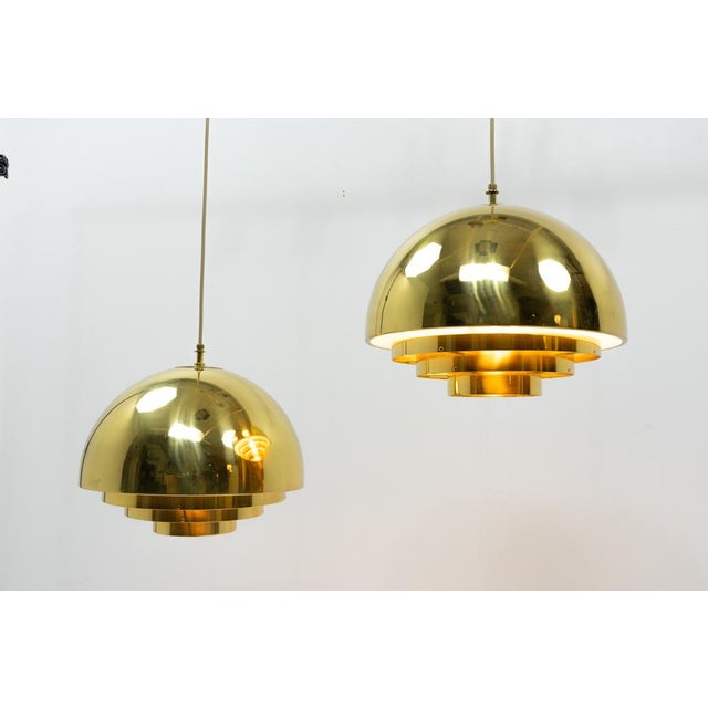 Mid-Century Modern Brass Pendants from Vereinigte Werkstätten München, Germany, 1970s, Set of 2 For Sale - Image 3 of 15